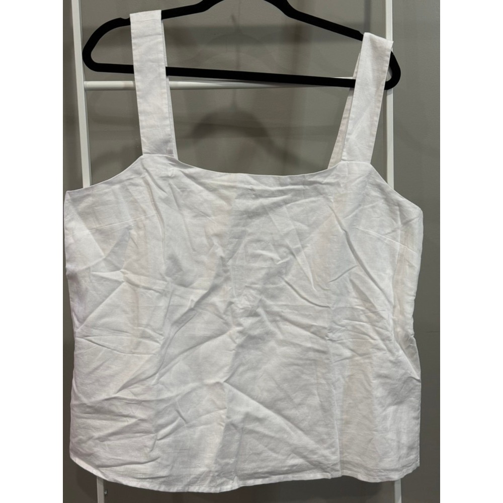 J.Crew Womens White Linen Blend Square Neck Tank Top XL NWT Minimalist Vacation